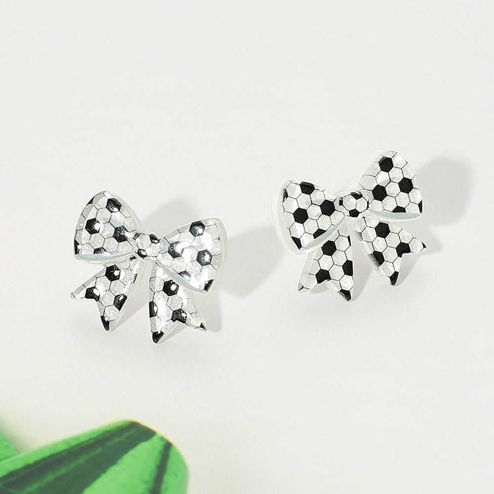 Resin Soccer Bow Stud Earrings