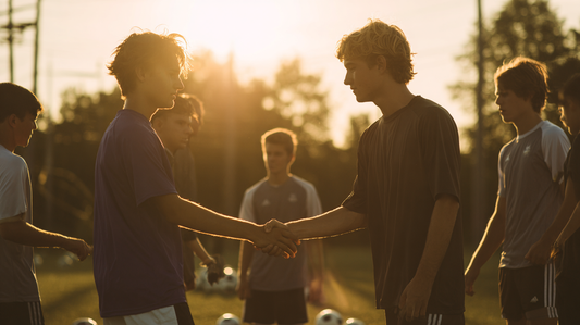 Soccer teammates shaking hands.