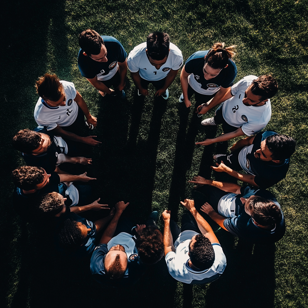 a soccer team in a confidence circle