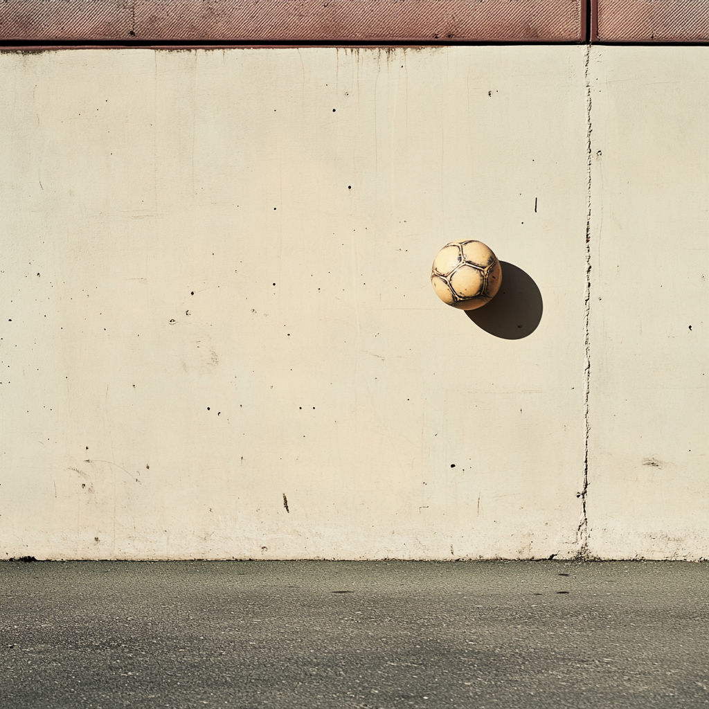 passing a soccer ball against a wall