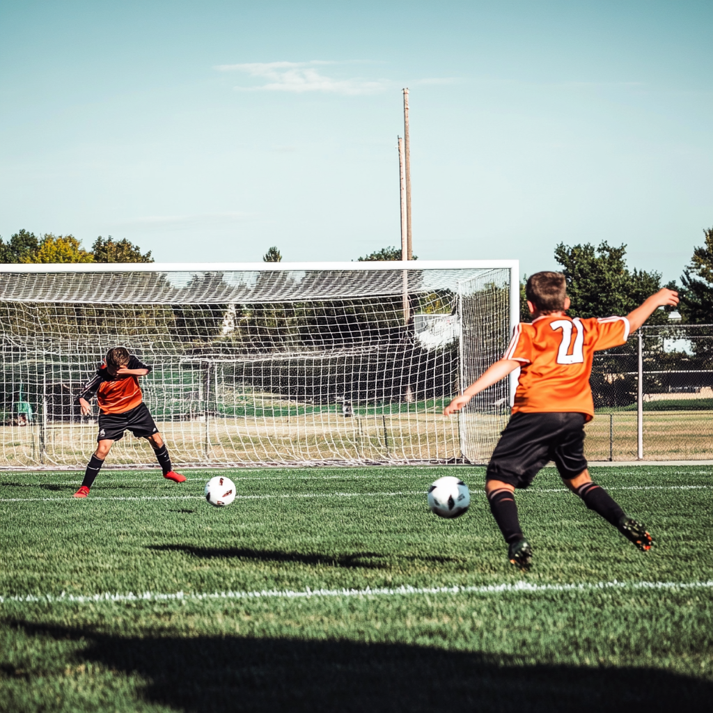 kids passing in front of a goal