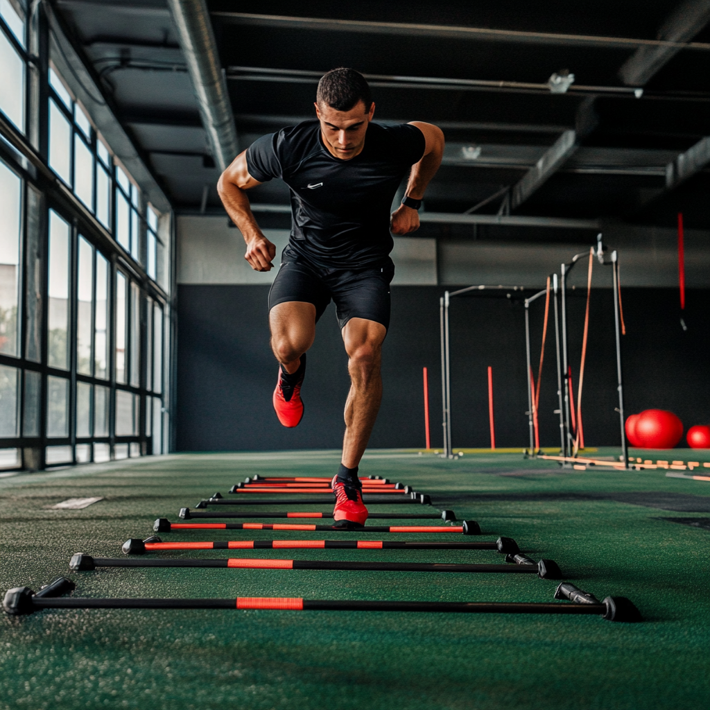 running through an agility ladder