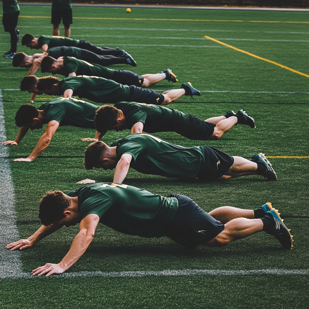 soccer players doing planks