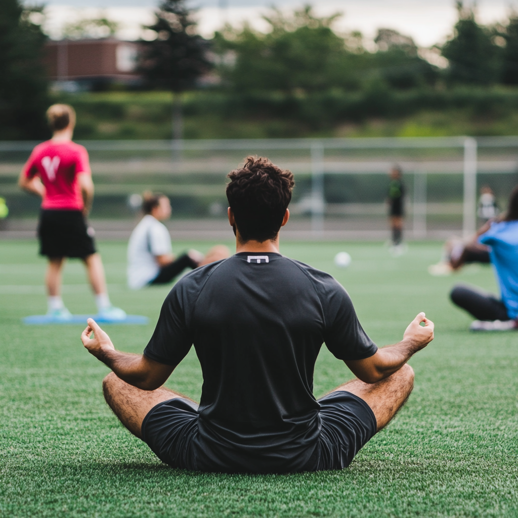 soccer player sitting and meditating