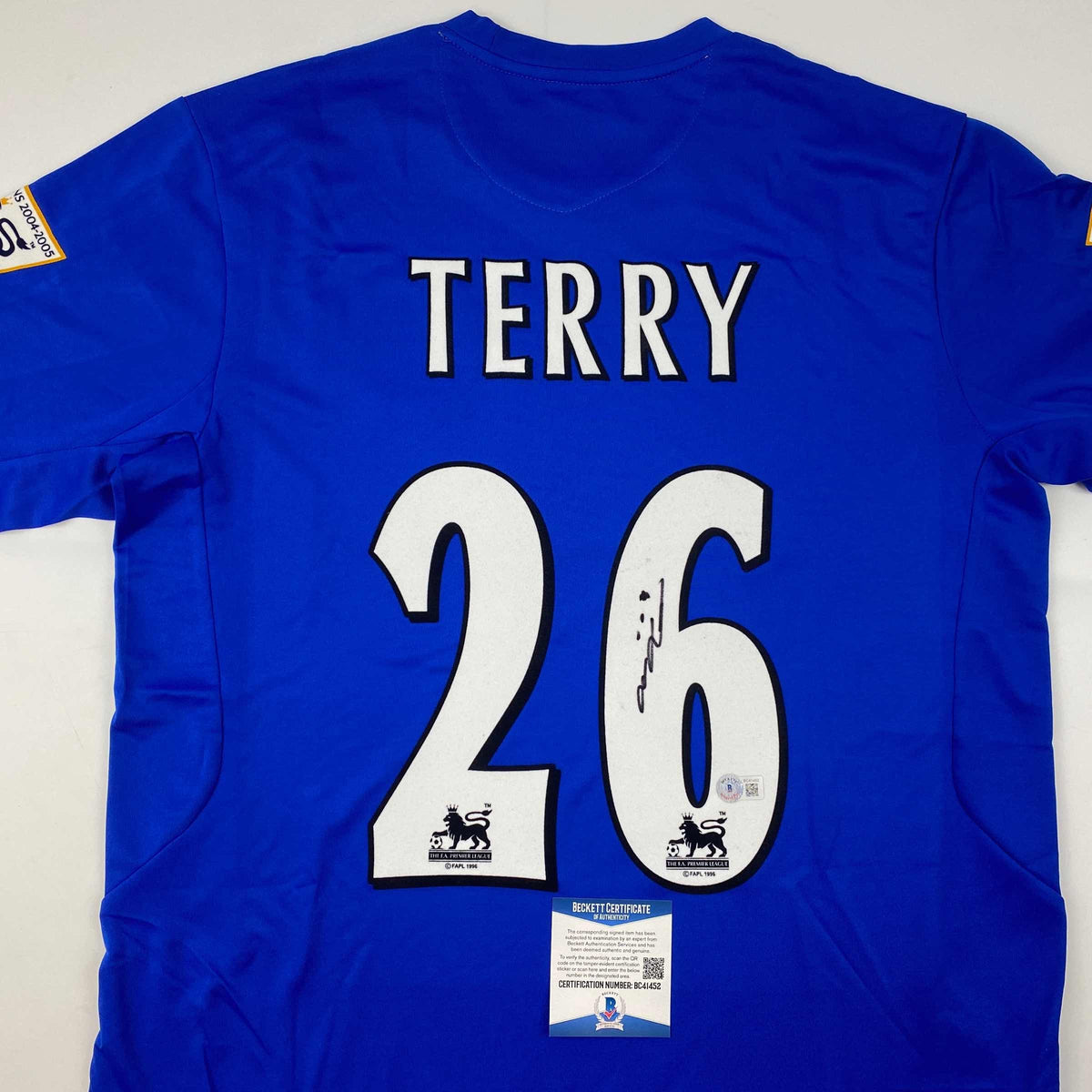 Autographed/Signed John Terry Chelsea FC Blue Soccer Futbol Jersey Beckett BAS COA