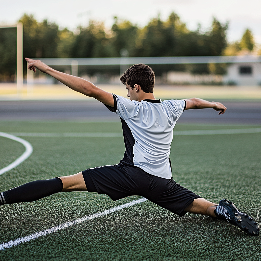 a player in white doing stretches